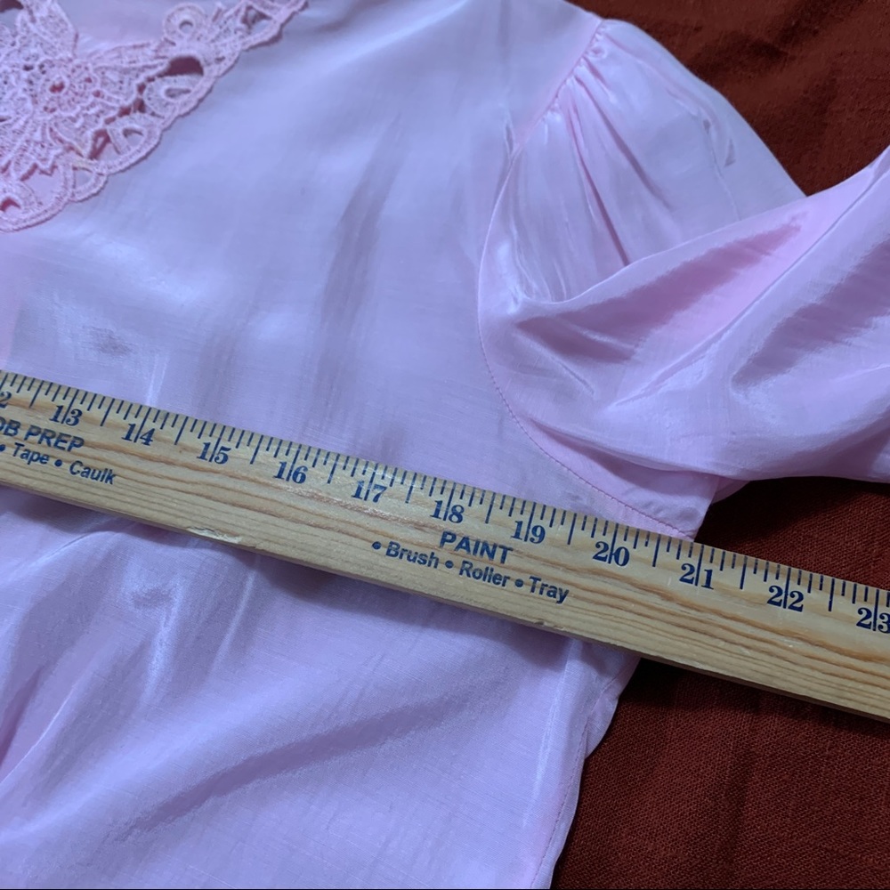 Vintage 80s Satin Cottage Blouse M - Picture 7 of 10
